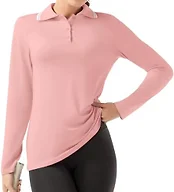 GGOV Women's Golf Polo Shirts Long Sleeve Workout Tops UPF 50+ Sun Protection Quick Dry Lightweight Active Tennis Shirts Baby Pink