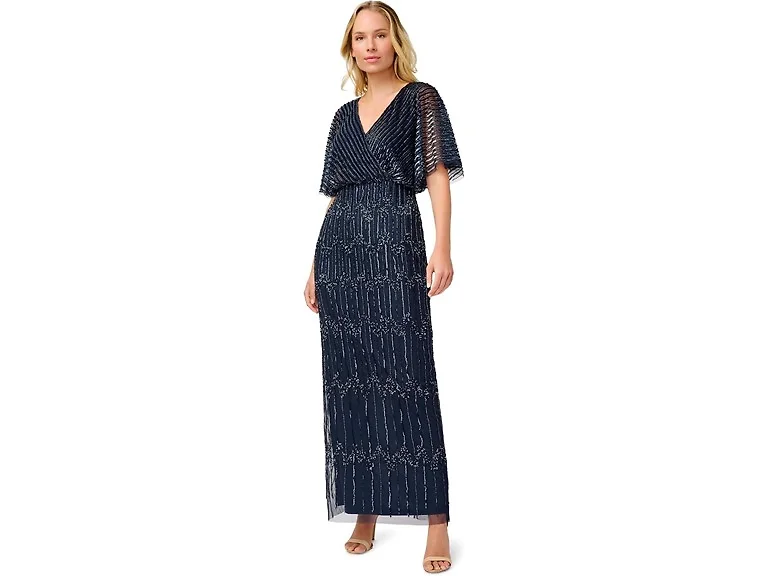Adrianna Papell Women (6) Long Beaded Blouson Gown
