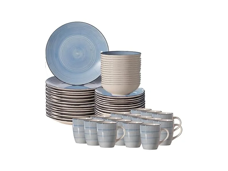 64-Pc Dinnerware Set for 16 Swirl Glazed Finish Blue