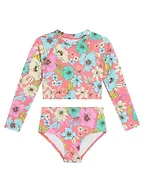 Kanu Surf Girls' Rash Guard 2-pc Swim Set, Tina Coral, Large (12)