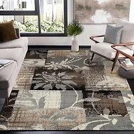 Superior Indoor Area Rug, Jute Backed, Perfect for Office, Living/Dining Room, Bedroom, Kitchen, Hallway, Entryway, Floor, Modern Floral Patchwork Decor, Pastiche Collection, 8' x 8' Square, Beige