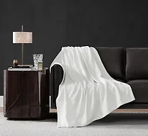 Vince Camuto Classic 100% Basket Woven Cotton Throw Blanket in White, Solid Color, Oeko-TEX Certified