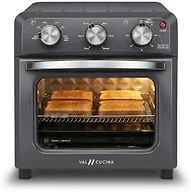 VAL CUCINA 6-in-1 Retro Air Fryer Toaster Oven Combo, Compact 12.7 QT Small Countertop Convection Oven, Fits 9" Pizza & 4 Toast, Hexagon Hybrid Heating, Enamel Baking Pan Included, Dark Grey Color