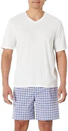 Amazon Essentials Men's Cotton Poplin Pajama Short With Cotton T-shirt Set, Check/Ivory, X-Large