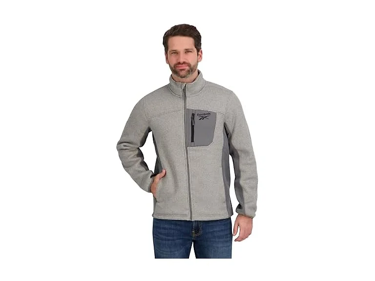 Reebok Men Mock Neck Zip-up Textured Fleece Jacket