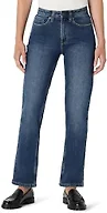 Amazon Essentials Women's High-Rise Straight Leg Jean, Stone Dark Wash, 12 Long