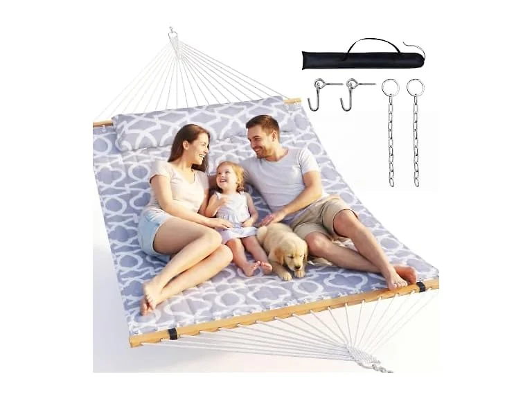 Everyfun EYF-DC100-White Gray Double Hammock with Sprea