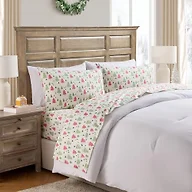 Hallmark - Holiday Sheets, 4-Piece Soft Brushed Cotton Sheet Set with Matching Pillowcase (Multi Color Trees, King)
