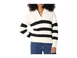 Amazon Essentials Women's Regular-Fit Midweight Cotton Polo Pullover Sweater, Eggshell White Black Big Stripe, XX-Large
