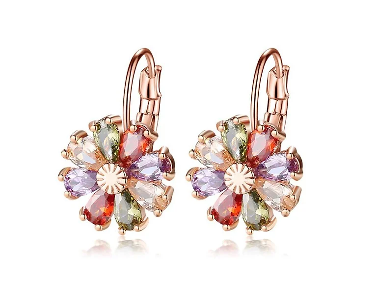 Flower Drop Leverback Earrings