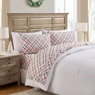 Hallmark - Holiday Sheets, 4-Piece Soft Brushed Cotton Sheet Set with Matching Pillowcase (Joy to the World Plaid Multi, Full)