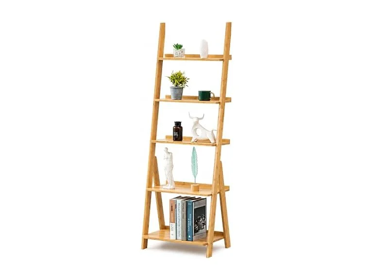 Bamboo Ladder Shelf Bookcase, 5-Tier