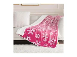 Juicy Couture Plush Reversible Sherpa 50"x60" Throw Blanket, Pink Ombre Snowflake