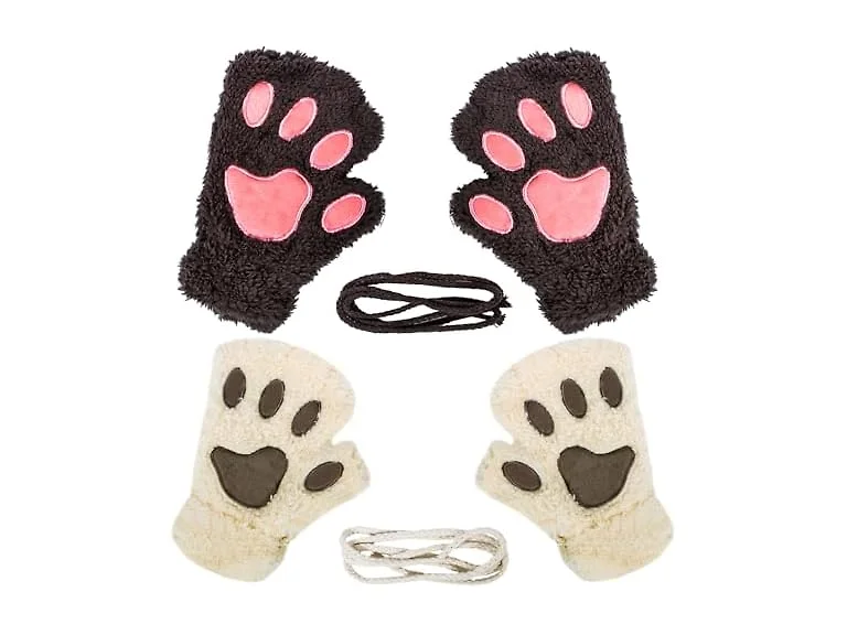 2 Pairs Womens Cat Paw Gloves Winter