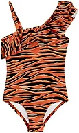 Kanu Surf Girls' Morgan Floral Ruffle 1-Shoulder 1-Piece Swimsuit, Zoey Bronze,10