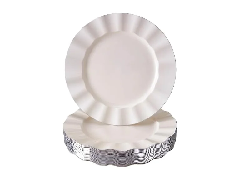 Silver Spoons Round Ivory Wavy Plastic Salad Plates - 8.75” (Pack of 20) 
