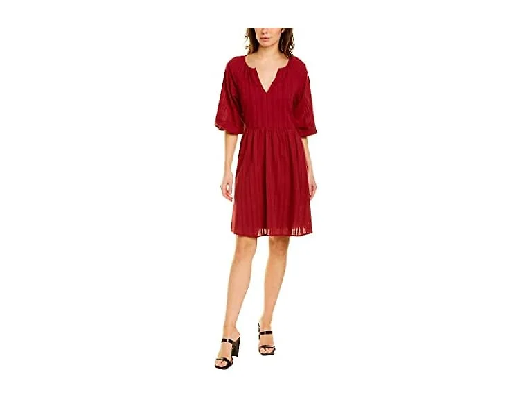 London Times Women (L) Lino Gauze Notch Neck Dress
