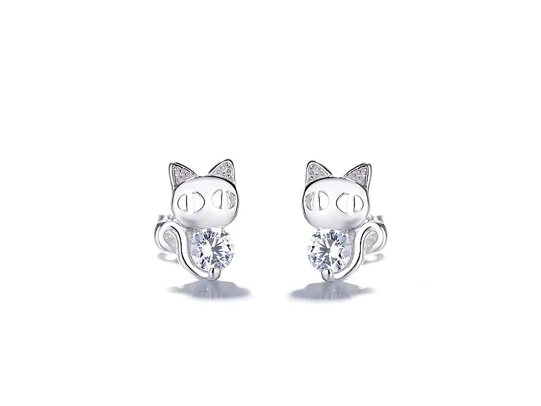 Sterling Silver Crystal Cat Earrings