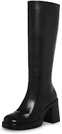 SOVANYOU Black Leather Boots Platform Knee High Boots for Women Chunky Block Heeled Boots Square Toe Go-Go Boot High Heel Tall Boots Side Zip