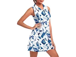 FKEEP Women's Golf Tennis Dress Athletic Workout Dress with Shorts and Pockets (White Patchwork, L)