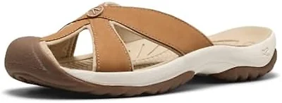 KEEN Women's Bali Slip On Leather Sandals Closed Toe Flip-Flops, Chipmunk/Birch, 11