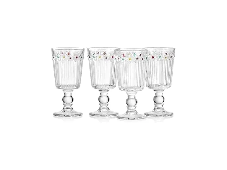 Darbie Angell Painted Daisy Tall Goblet Glasses Set of 4