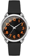 Bisley 35MM Black Watch for Women Silicone Strap Orange Arabic Numeral Easy to Read Waterproof Watch Fit for Any Wrist Size