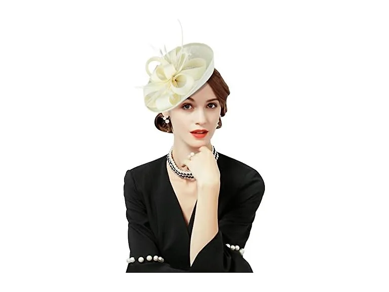 Gemvie Women (7 1/8) Wedding Party Bow Feather Hat