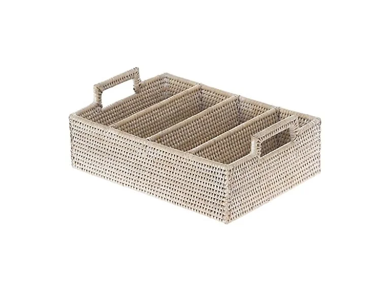 KOUBOO Lo Jolla Rattan Flatware Tray, White Wash