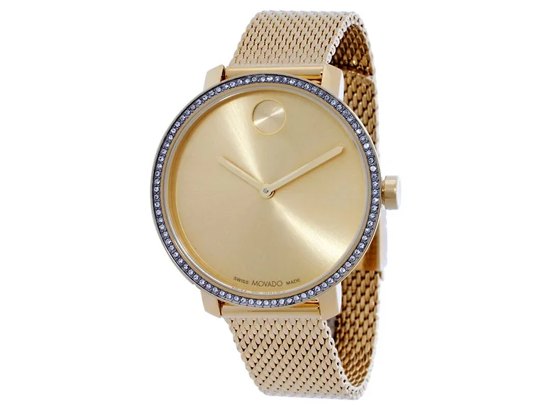 Movado Bold Crystal Gold Dial Ladies Watch