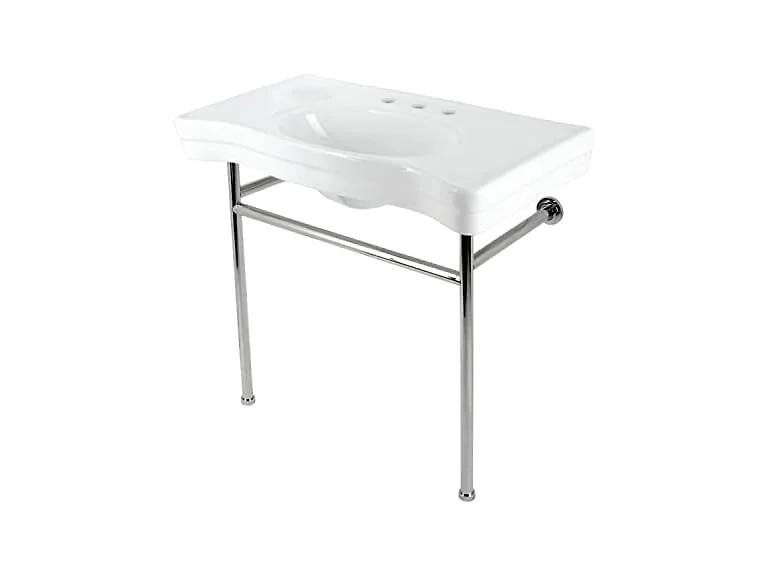 Kingston Brass 36" Ceramic Console Sink, White/Polished Nkl